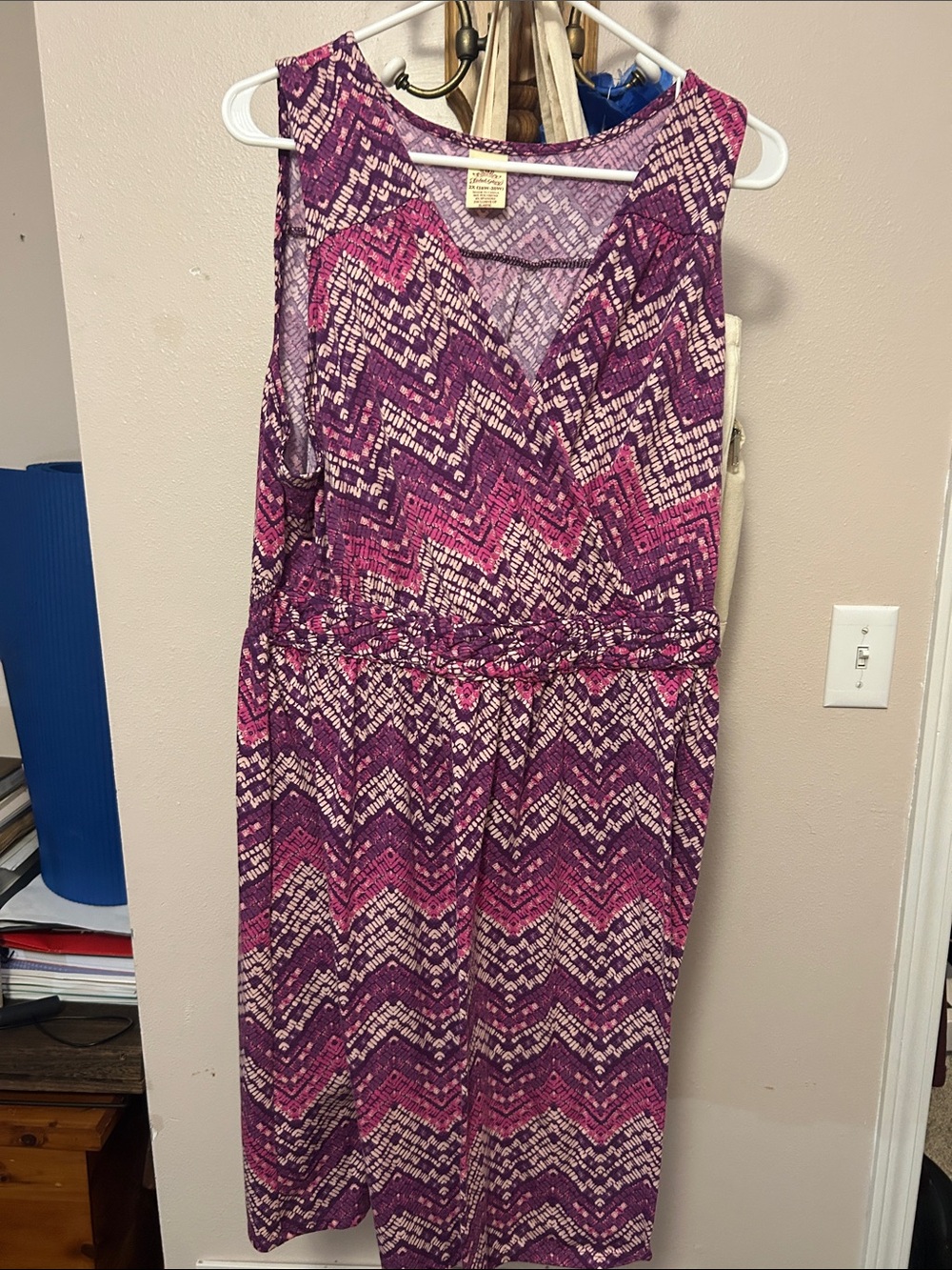 Faded Glory Pink & Purple Chevron Faux-Wrap Sleeveless Dress